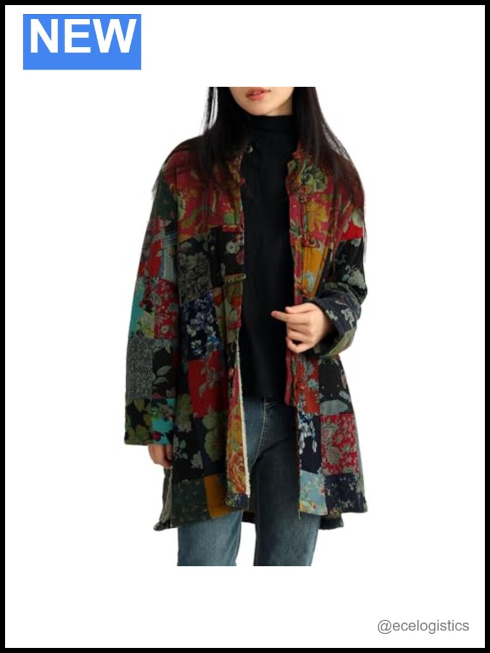 Boho Floral Patchwork Fleece-Lined Jacket Winter Coat